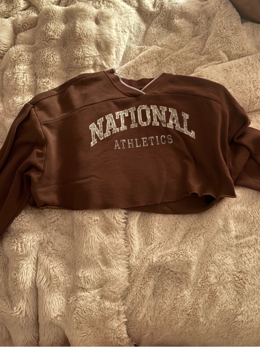 National Athletics Cropped Sweatshirt - Brown with White Lettering